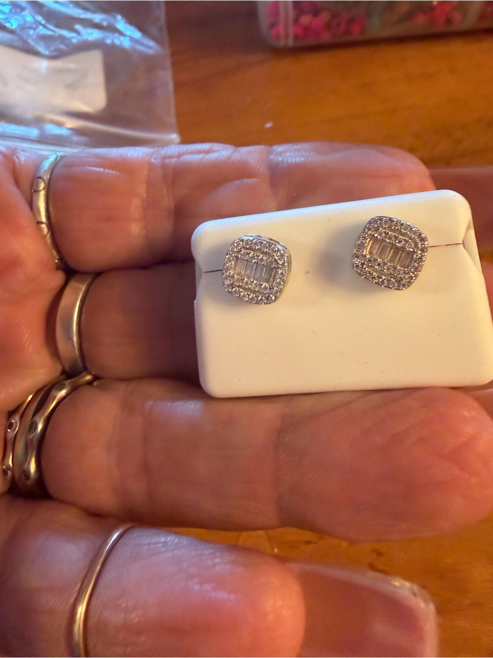 Sterling Silver moissanite  Square Halo Stud Earrings - Silver new never worn